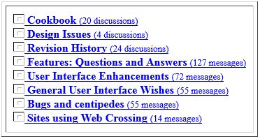 Figure [WebX]. Sample Web Crossing list of folders and discussions