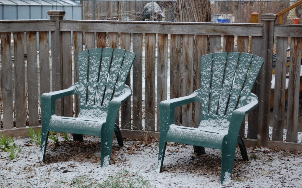 Lawn Chairs Dusted with Snow